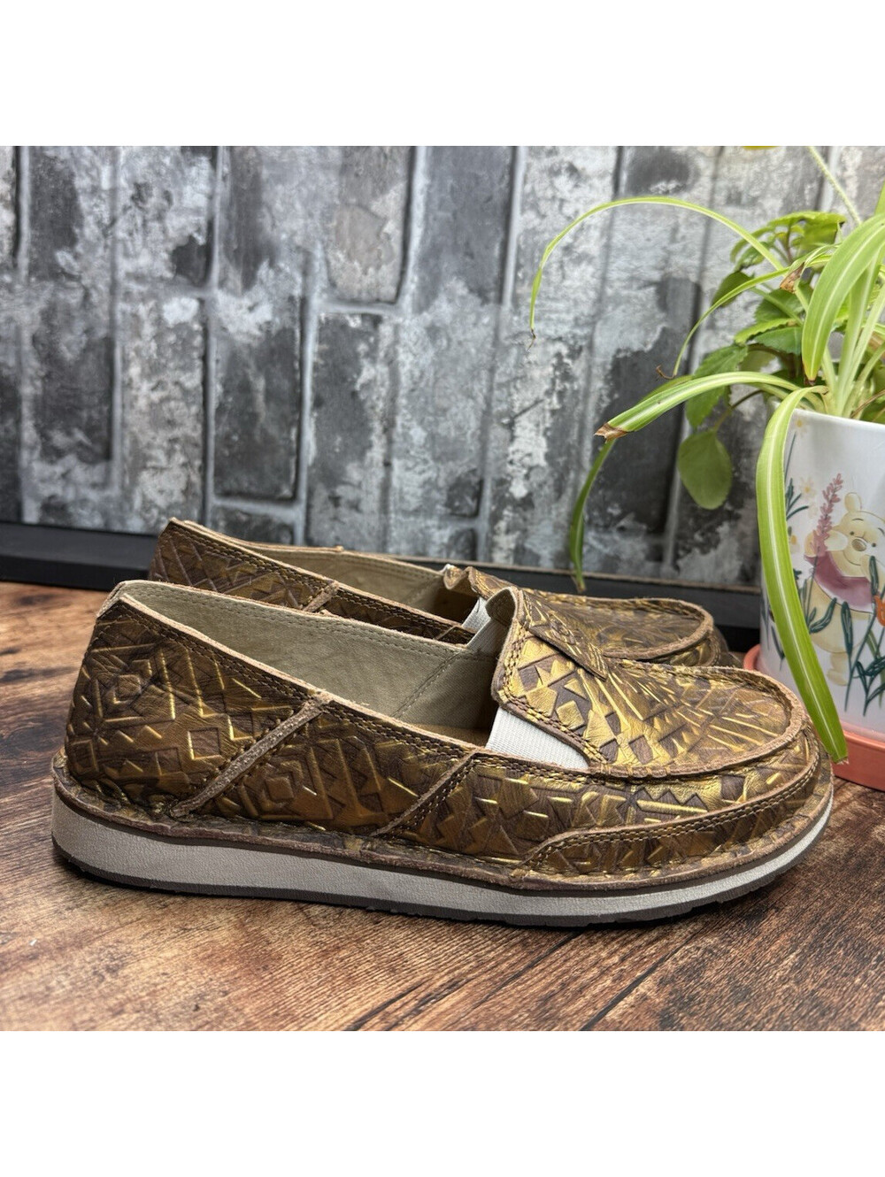 Ariat Cruiser Womens Leather Slip-On Loafers Brown/Gold Geometric US 9B